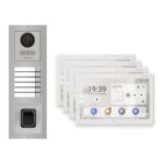 Hikvision PoE Video-Türsprechanlage 4-Familienhaus – Komplett-Set mit Fingerprint, DS-KH9510-WTE1(B), Aufputz – Türstation und Innenstation