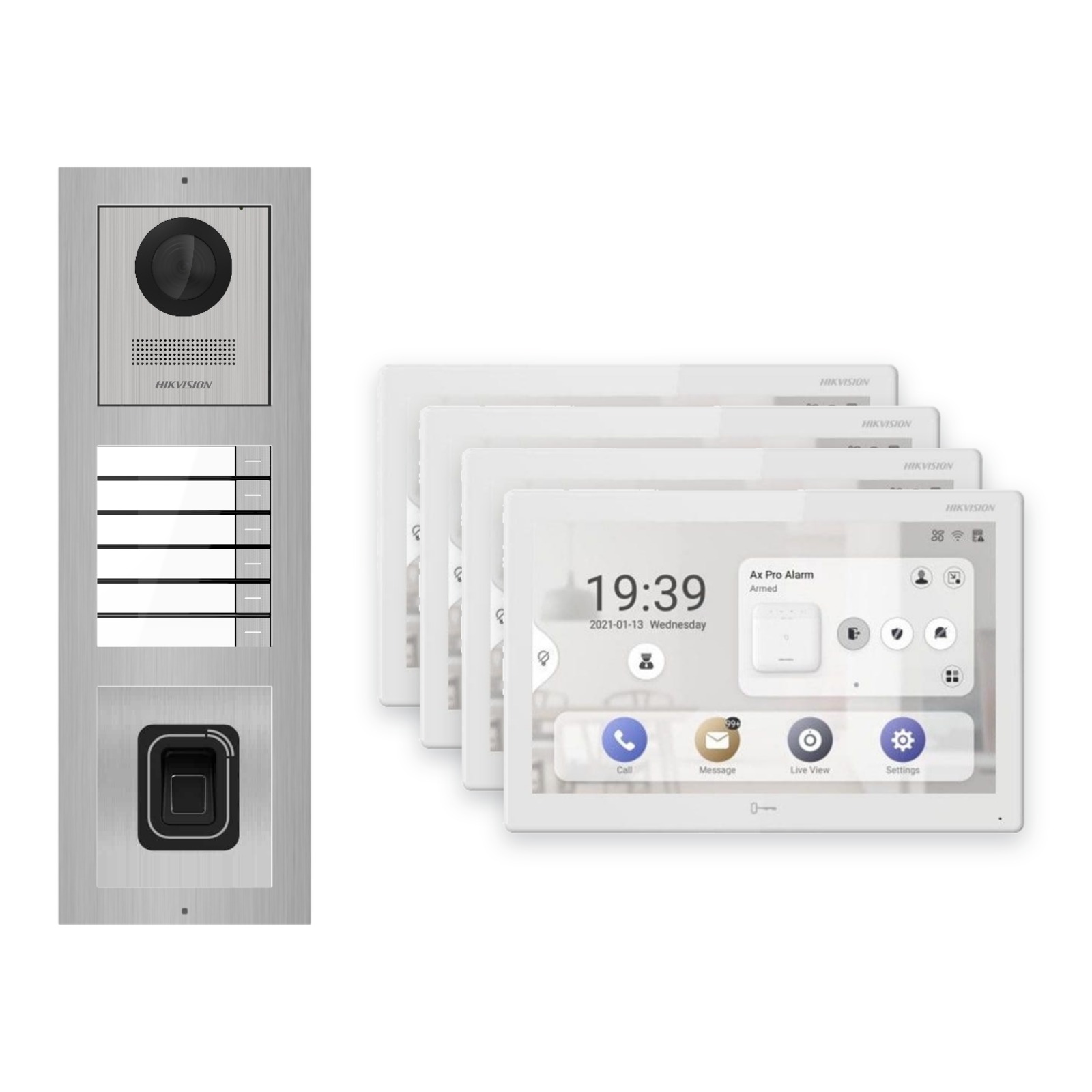 Hikvision PoE Video-Türsprechanlage 4-Familienhaus – Komplett-Set mit Fingerprint, DS-KH9510-WTE1(B), Aufputz Hikvision PoE Video-Türsprechanlage 4-Familienhaus – Komplett-Set mit Fingerprint, DS-KH9510-WTE1(B), Aufputz – Türstation und Innenstation