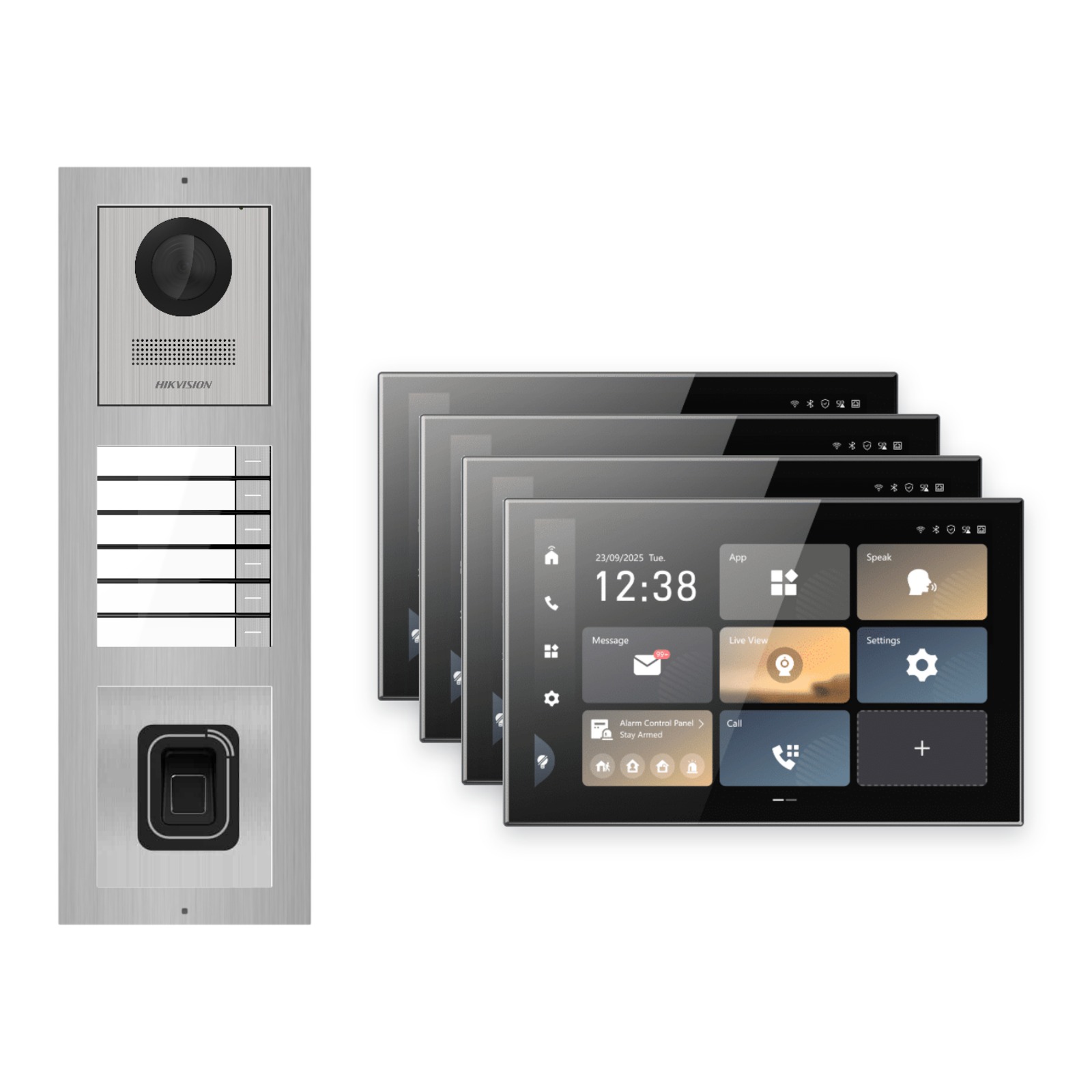 Hikvision PoE Video-Türsprechanlage 4-Familienhaus – Komplett-Set mit Fingerprint, DS-KH9570-WTE1/S, Aufputz Hikvision PoE Video-Türsprechanlage 4-Familienhaus – Komplett-Set mit Fingerprint, DS-KH9570-WTE1/S, Aufputz – Türstation und Innenstation