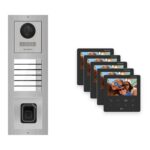 Hikvision PoE Video-Türsprechanlage 5-Familienhaus – Komplett-Set mit Fingerprint, DS-KH6110-WE1, Aufputz – Türstation und Innenstation