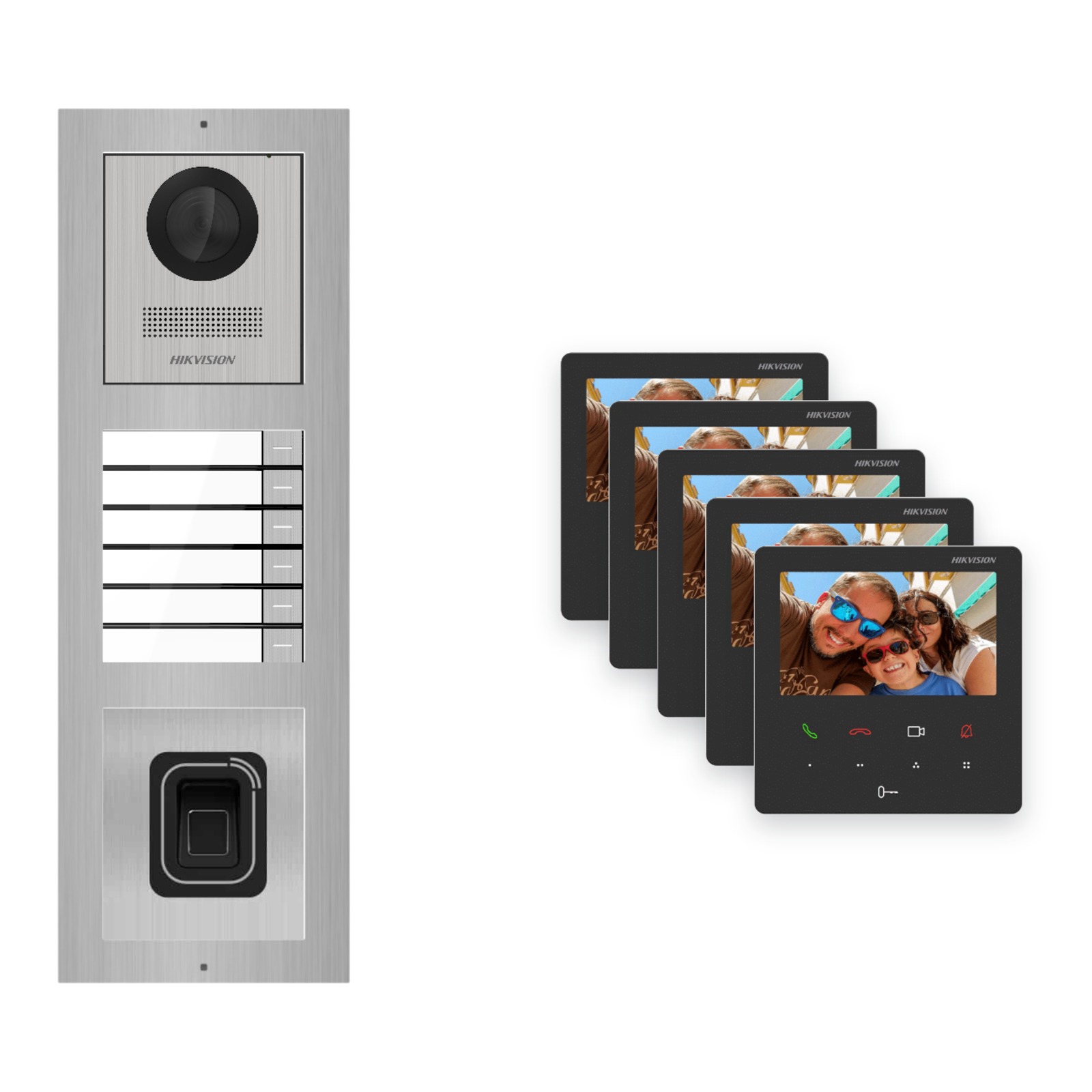 Hikvision PoE Video-Türsprechanlage 5-Familienhaus – Komplett-Set mit Fingerprint, DS-KH6110-WE1, Aufputz Hikvision PoE Video-Türsprechanlage 5-Familienhaus – Komplett-Set mit Fingerprint, DS-KH6110-WE1, Aufputz – Türstation und Innenstation