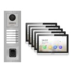 Hikvision PoE Video-Türsprechanlage 5-Familienhaus – Komplett-Set mit Fingerprint, DS-KH6350-WTE1, Aufputz – Türstation und Innenstation
