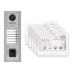 Hikvision PoE Video-Türsprechanlage 5-Familienhaus – Komplett-Set mit Fingerprint, DS-KH9310-WTE1(B), Aufputz – Türstation und Innenstation