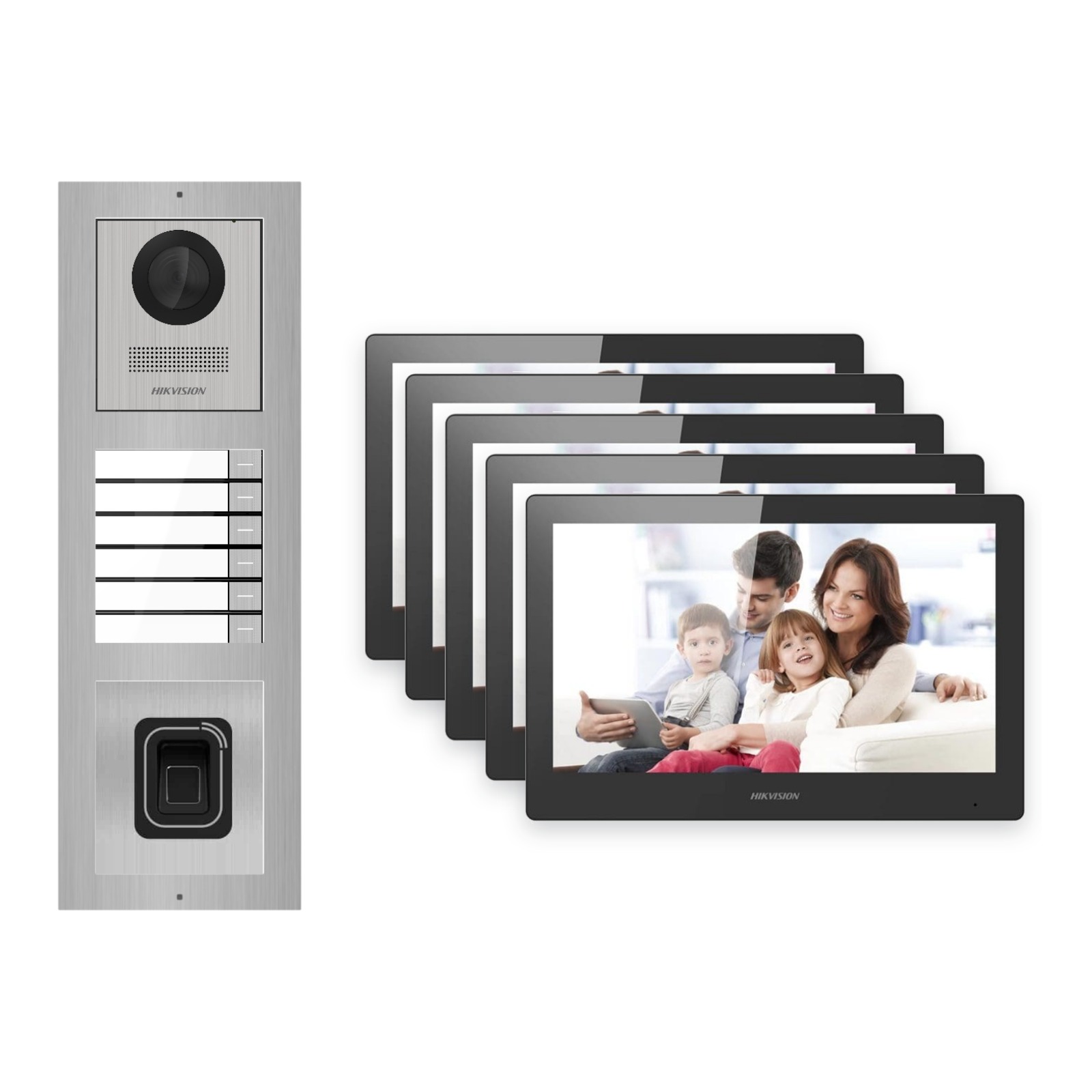 Hikvision PoE Video-Türsprechanlage 5-Familienhaus – Komplett-Set mit Fingerprint, DS-KH8520-WTE1, Aufputz Hikvision PoE Video-Türsprechanlage 5-Familienhaus – Komplett-Set mit Fingerprint, DS-KH8520-WTE1, Aufputz – Türstation und Innenstation