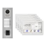 Hikvision PoE Video-Türsprechanlage 5-Familienhaus – Komplett-Set mit Fingerprint, DS-KH9510-WTE1(B), Aufputz – Türstation und Innenstation