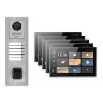 Hikvision PoE Video-Türsprechanlage 5-Familienhaus – Komplett-Set mit Fingerprint, DS-KH9570-WTE1/S, Aufputz – Türstation und Innenstation