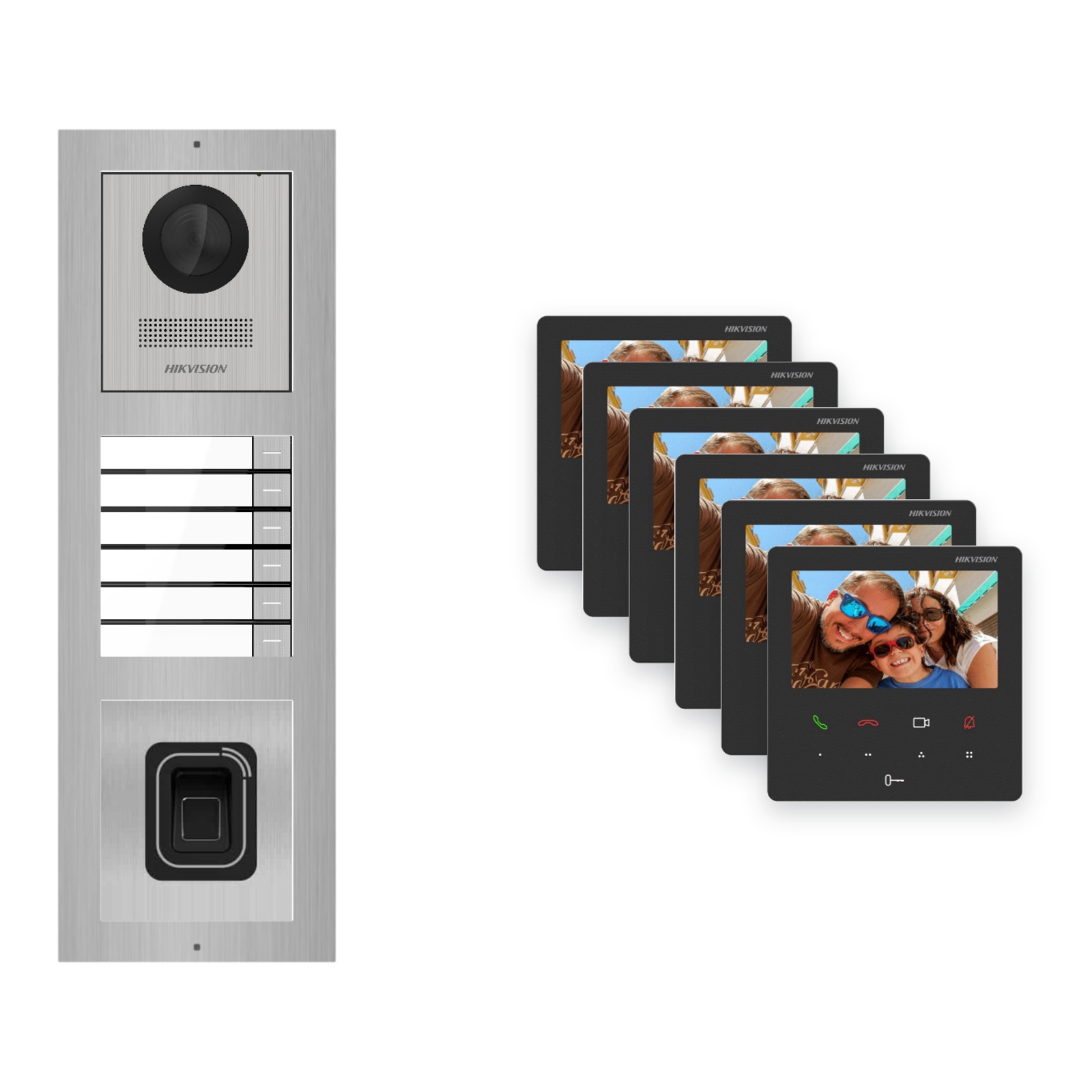 Hikvision PoE Video-Türsprechanlage 6-Familienhaus – Komplett-Set mit Fingerprint, DS-KH6110-WE1, Aufputz Hikvision PoE Video-Türsprechanlage 6-Familienhaus – Komplett-Set mit Fingerprint, DS-KH6110-WE1, Aufputz – Türstation und Innenstation
