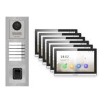 Hikvision PoE Video-Türsprechanlage 6-Familienhaus – Komplett-Set mit Fingerprint, DS-KH6350-WTE1, Aufputz – Türstation und Innenstation