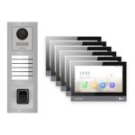 Hikvision PoE Video-Türsprechanlage 6-Familienhaus – Komplett-Set mit Fingerprint, DS-KH8381-WTE1, Aufputz – Türstation und Innenstation