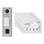 Hikvision PoE Video-Türsprechanlage 6-Familienhaus – Komplett-Set mit Fingerprint, DS-KH9510-WTE1(B), Aufputz – Türstation und Innenstation
