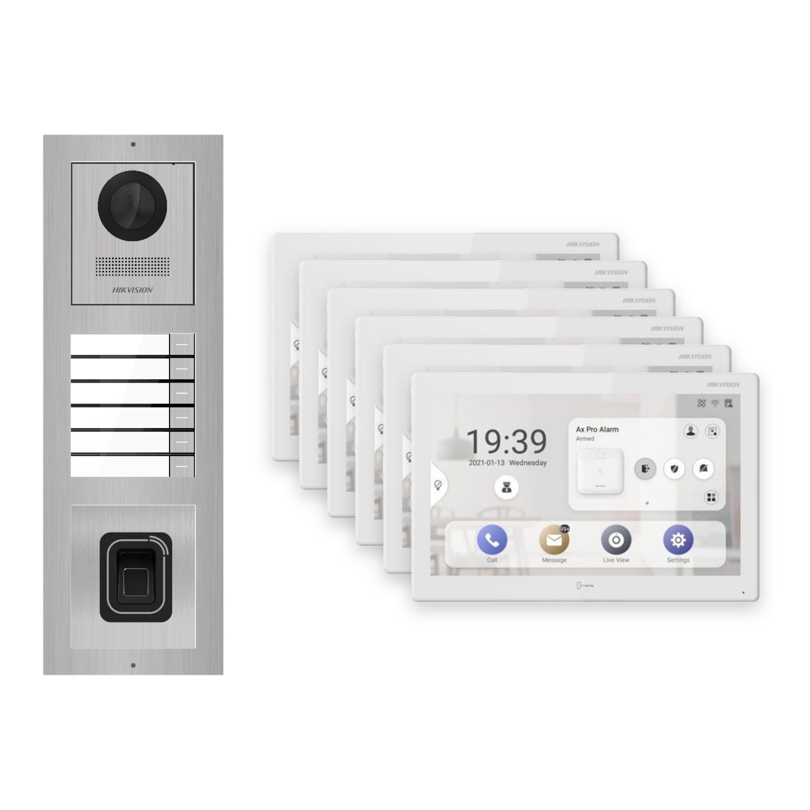 Hikvision PoE Video-Türsprechanlage 6-Familienhaus – Komplett-Set mit Fingerprint, DS-KH9510-WTE1(B), Aufputz Hikvision PoE Video-Türsprechanlage 6-Familienhaus – Komplett-Set mit Fingerprint, DS-KH9510-WTE1(B), Aufputz – Türstation und Innenstation