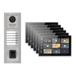 Hikvision PoE Video-Türsprechanlage 6-Familienhaus – Komplett-Set mit Fingerprint, DS-KH9570-WTE1/S, Aufputz – Türstation und Innenstation