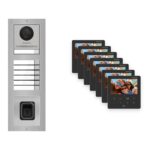 Hikvision PoE Video-Türsprechanlage 7-Familienhaus – Komplett-Set mit Fingerprint, DS-KH6110-WE1, Aufputz – Türstation und Innenstation