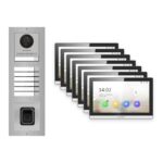Hikvision PoE Video-Türsprechanlage 7-Familienhaus – Komplett-Set mit Fingerprint, DS-KH6350-WTE1, Aufputz – Türstation und Innenstation