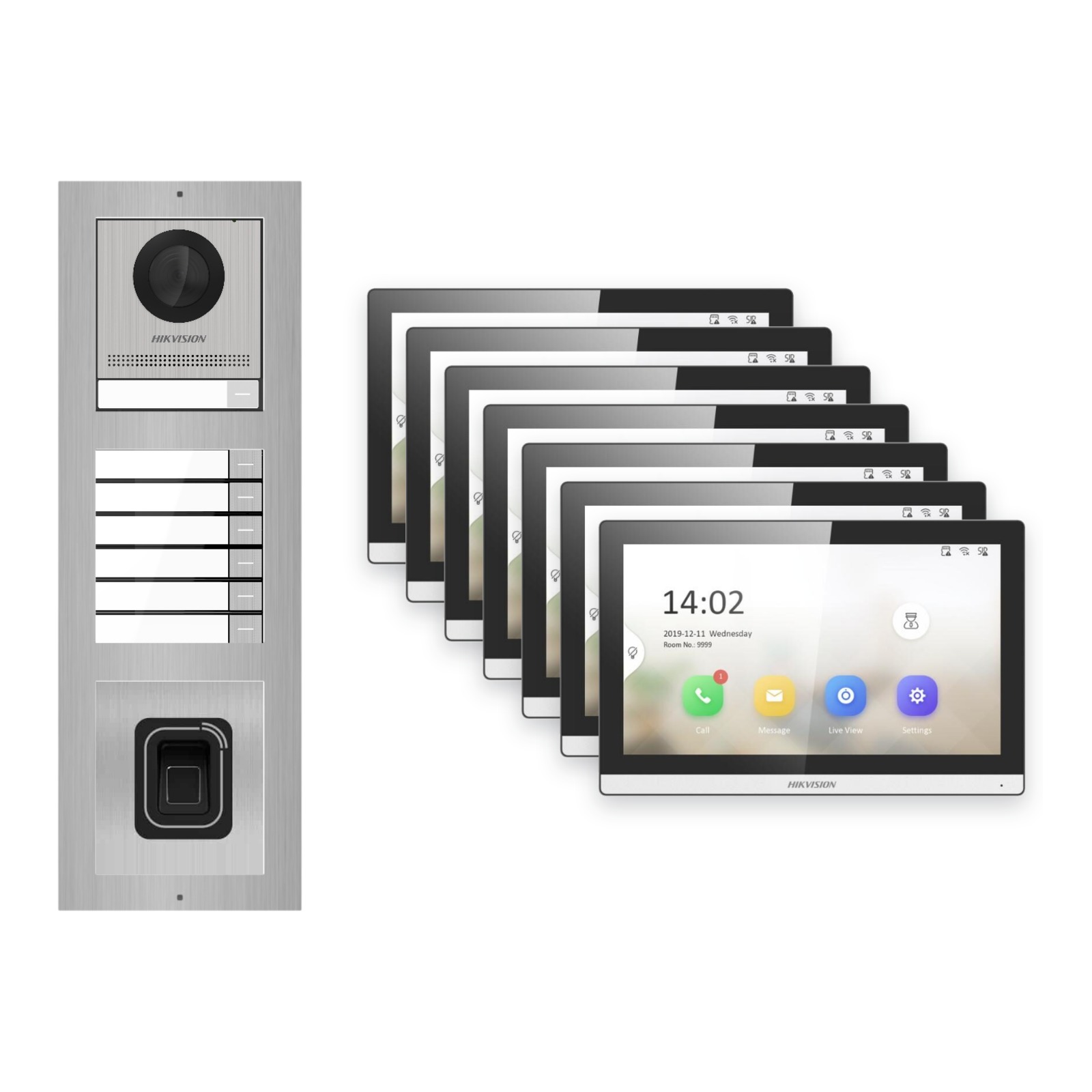 Hikvision PoE Video-Türsprechanlage 7-Familienhaus – Komplett-Set mit Fingerprint, DS-KH6350-WTE1, Aufputz Hikvision PoE Video-Türsprechanlage 7-Familienhaus – Komplett-Set mit Fingerprint, DS-KH6350-WTE1, Aufputz – Türstation und Innenstation