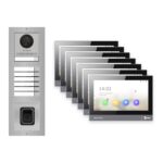 Hikvision PoE Video-Türsprechanlage 7-Familienhaus – Komplett-Set mit Fingerprint, DS-KH8381-WTE1, Aufputz – Türstation und Innenstation