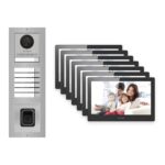 Hikvision PoE Video-Türsprechanlage 7-Familienhaus – Komplett-Set mit Fingerprint, DS-KH8520-WTE1, Aufputz – Türstation und Innenstation