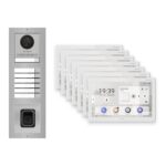 Hikvision PoE Video-Türsprechanlage 7-Familienhaus – Komplett-Set mit Fingerprint, DS-KH9510-WTE1(B), Aufputz – Türstation und Innenstation