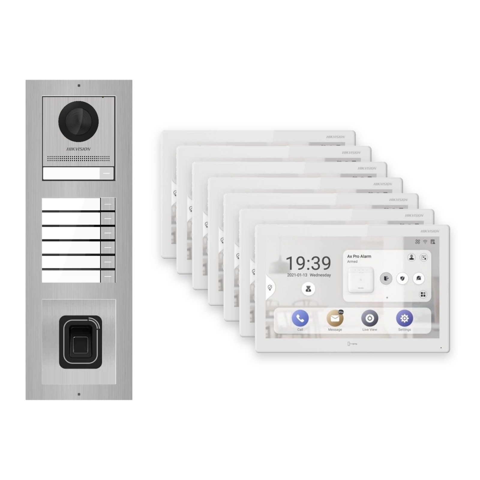 Hikvision PoE Video-Türsprechanlage 7-Familienhaus – Komplett-Set mit Fingerprint, DS-KH9510-WTE1(B), Aufputz Hikvision PoE Video-Türsprechanlage 7-Familienhaus – Komplett-Set mit Fingerprint, DS-KH9510-WTE1(B), Aufputz – Türstation und Innenstation