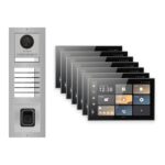 Hikvision PoE Video-Türsprechanlage 7-Familienhaus – Komplett-Set mit Fingerprint, DS-KH9570-WTE1/S, Aufputz – Türstation und Innenstation