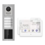 Hikvision PoE Video-Türsprechanlage 2-Familienhaus – Komplett-Set mit Kartenleser, DS-KH9310-WTE1(B), Aufputz – Türstation und Innenstation