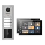 Hikvision PoE Video-Türsprechanlage 2-Familienhaus – Komplett-Set mit Kartenleser, DS-KH9570-WTE1/S, Aufputz – Türstation und Innenstation