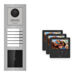 Hikvision PoE Video-Türsprechanlage 3-Familienhaus – Komplett-Set mit Kartenleser, DS-KH6110-WE1, Aufputz – Türstation und Innenstation