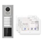Hikvision PoE Video-Türsprechanlage 3-Familienhaus – Komplett-Set mit Kartenleser, DS-KH9310-WTE1(B), Aufputz – Türstation und Innenstation