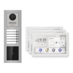 Hikvision PoE Video-Türsprechanlage 3-Familienhaus – Komplett-Set mit Kartenleser, DS-KH9510-WTE1(B), Aufputz – Türstation und Innenstation