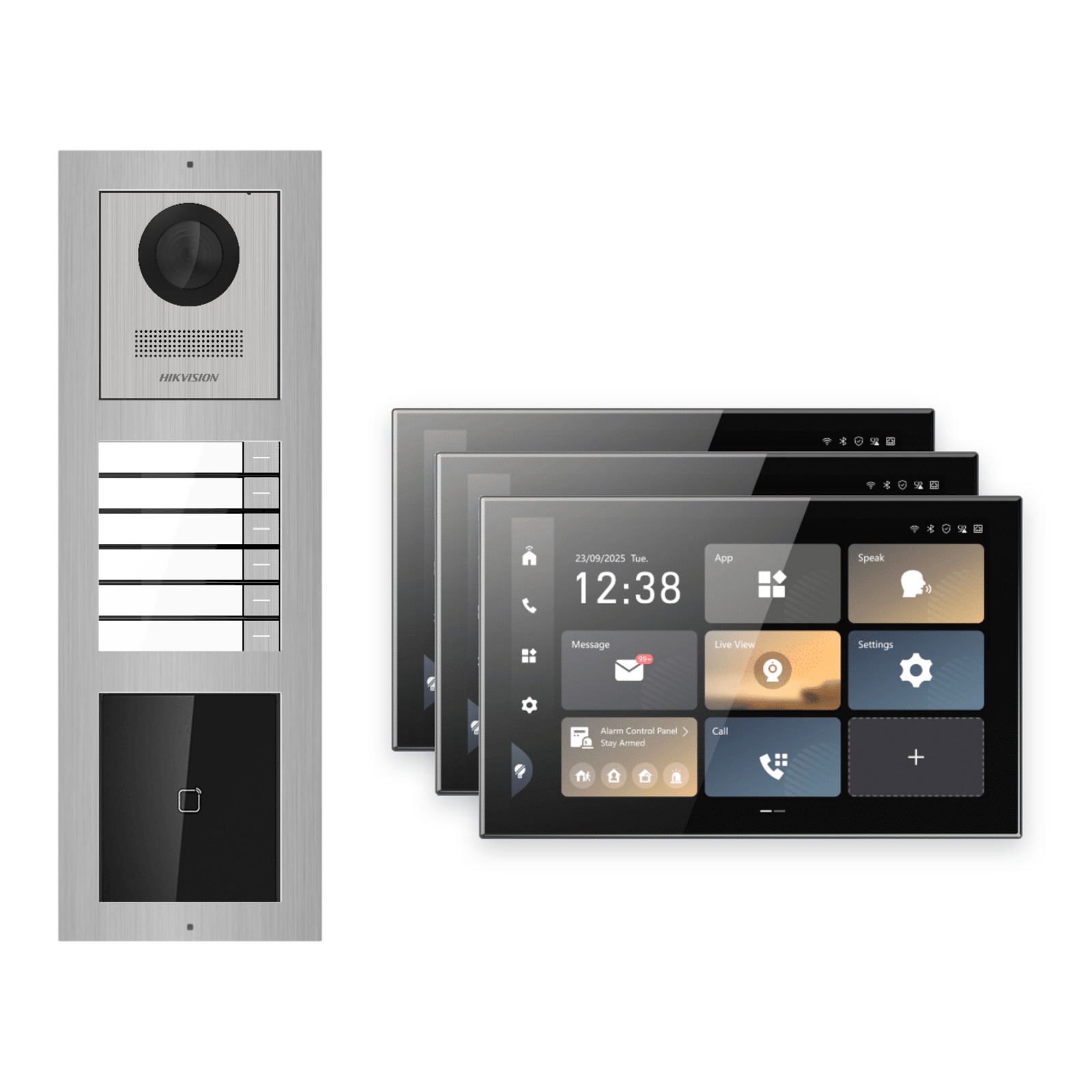 Hikvision PoE Video-Türsprechanlage 3-Familienhaus – Komplett-Set mit Kartenleser, DS-KH9570-WTE1/S, Aufputz Hikvision PoE Video-Türsprechanlage 3-Familienhaus – Komplett-Set mit Kartenleser, DS-KH9570-WTE1/S, Aufputz – Türstation und Innenstation