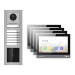 IP-PoE Video-Türsprechanlage Set · 3-Modul Aufputz Edelstahl · Klingel + Kartenleser · 4× Monitor – Türstation, Innenstation und Smartphone-App