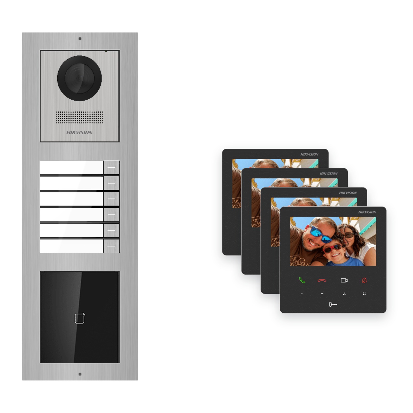 Hikvision PoE Video-Türsprechanlage 4-Familienhaus – Komplett-Set mit Kartenleser, DS-KH6110-WE1, Aufputz Hikvision PoE Video-Türsprechanlage 4-Familienhaus – Komplett-Set mit Kartenleser, DS-KH6110-WE1, Aufputz – Türstation und Innenstation