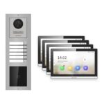 Hikvision PoE Video-Türsprechanlage 4-Familienhaus – Komplett-Set mit Kartenleser, DS-KH6350-WTE1, Aufputz – Türstation und Innenstation