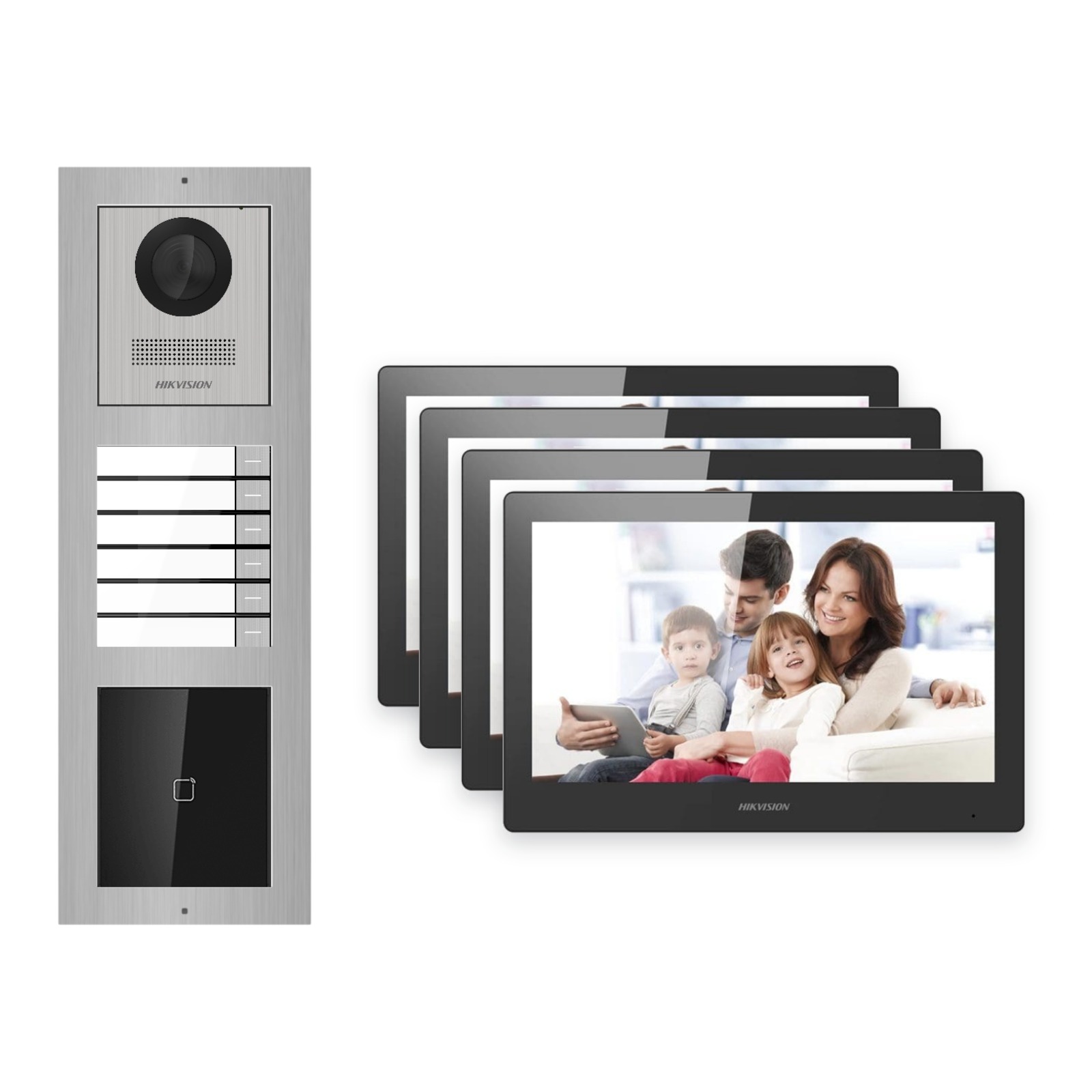 Hikvision PoE Video-Türsprechanlage 4-Familienhaus – Komplett-Set mit Kartenleser, DS-KH8520-WTE1, Aufputz Hikvision PoE Video-Türsprechanlage 4-Familienhaus – Komplett-Set mit Kartenleser, DS-KH8520-WTE1, Aufputz – Türstation und Innenstation