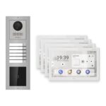 Hikvision PoE Video-Türsprechanlage 4-Familienhaus – Komplett-Set mit Kartenleser, DS-KH9510-WTE1(B), Aufputz – Türstation und Innenstation