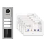 Hikvision PoE Video-Türsprechanlage 5-Familienhaus – Komplett-Set mit Kartenleser, DS-KH9310-WTE1(B), Aufputz – Türstation und Innenstation