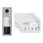 Hikvision PoE Video-Türsprechanlage 5-Familienhaus – Komplett-Set mit Kartenleser, DS-KH9510-WTE1(B), Aufputz – Türstation und Innenstation
