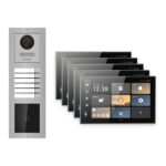 Hikvision PoE Video-Türsprechanlage 5-Familienhaus – Komplett-Set mit Kartenleser, DS-KH9570-WTE1/S, Aufputz – Türstation und Innenstation