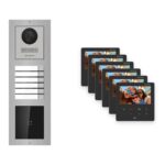 Hikvision PoE Video-Türsprechanlage 6-Familienhaus – Komplett-Set mit Kartenleser, DS-KH6110-WE1, Aufputz – Türstation und Innenstation