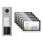 Hikvision PoE Video-Türsprechanlage 6-Familienhaus – Komplett-Set mit Kartenleser, DS-KH6350-WTE1, Aufputz – Türstation und Innenstation