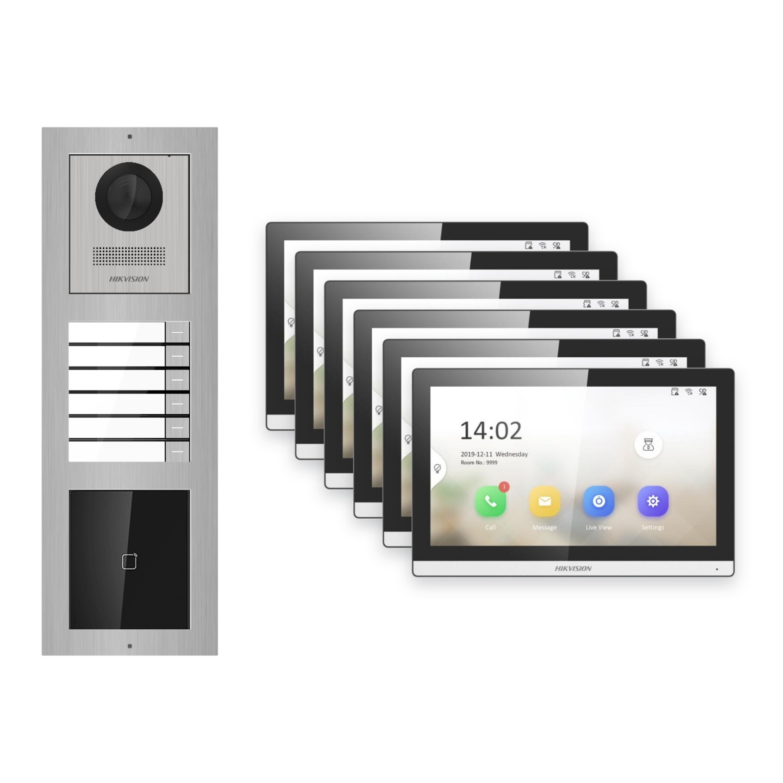 Hikvision PoE Video-Türsprechanlage 6-Familienhaus – Komplett-Set mit Kartenleser, DS-KH6350-WTE1, Aufputz Hikvision PoE Video-Türsprechanlage 6-Familienhaus – Komplett-Set mit Kartenleser, DS-KH6350-WTE1, Aufputz – Türstation und Innenstation