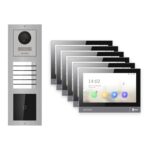 Hikvision PoE Video-Türsprechanlage 6-Familienhaus – Komplett-Set mit Kartenleser, DS-KH8381-WTE1, Aufputz – Türstation und Innenstation