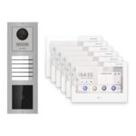 Hikvision PoE Video-Türsprechanlage 6-Familienhaus – Komplett-Set mit Kartenleser, DS-KH9310-WTE1(B), Aufputz – Türstation und Innenstation