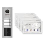 Hikvision PoE Video-Türsprechanlage 6-Familienhaus – Komplett-Set mit Kartenleser, DS-KH9510-WTE1(B), Aufputz – Türstation und Innenstation