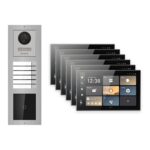 Hikvision PoE Video-Türsprechanlage 6-Familienhaus – Komplett-Set mit Kartenleser, DS-KH9570-WTE1/S, Aufputz – Türstation und Innenstation
