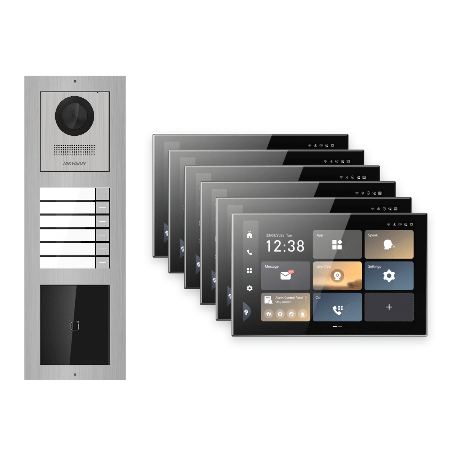 Hikvision PoE Video-Türsprechanlage 6-Familienhaus – Komplett-Set mit Kartenleser, DS-KH9570-WTE1/S, Aufputz Hikvision PoE Video-Türsprechanlage 6-Familienhaus – Komplett-Set mit Kartenleser, DS-KH9570-WTE1/S, Aufputz – Türstation und Innenstation