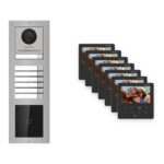 Hikvision PoE Video-Türsprechanlage 7-Familienhaus – Komplett-Set mit Kartenleser, DS-KH6110-WE1, Aufputz – Türstation und Innenstation