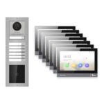 Hikvision PoE Video-Türsprechanlage 7-Familienhaus – Komplett-Set mit Kartenleser, DS-KH8381-WTE1, Aufputz – Türstation und Innenstation
