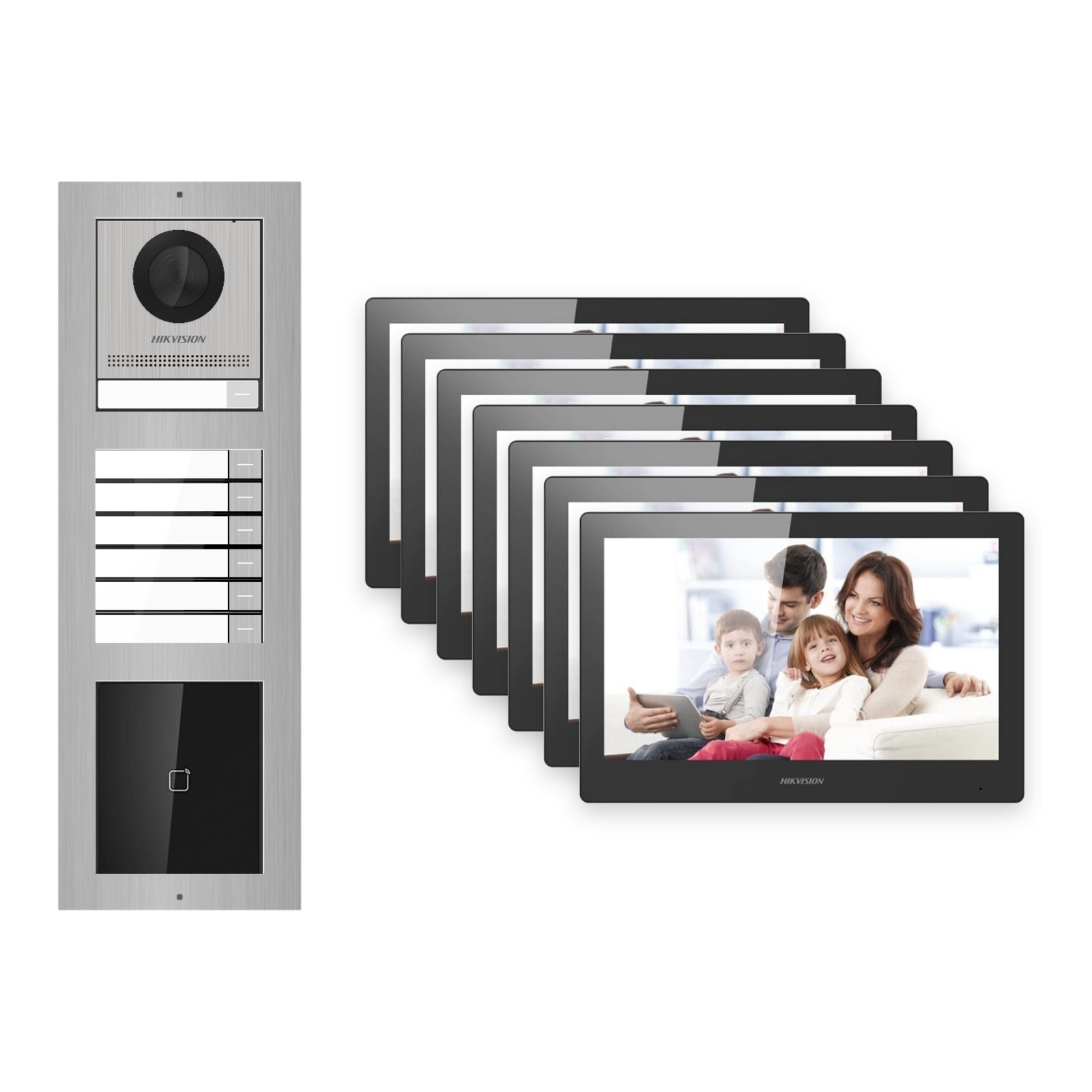 Hikvision PoE Video-Türsprechanlage 7-Familienhaus – Komplett-Set mit Kartenleser, DS-KH8520-WTE1, Aufputz Hikvision PoE Video-Türsprechanlage 7-Familienhaus – Komplett-Set mit Kartenleser, DS-KH8520-WTE1, Aufputz – Türstation und Innenstation