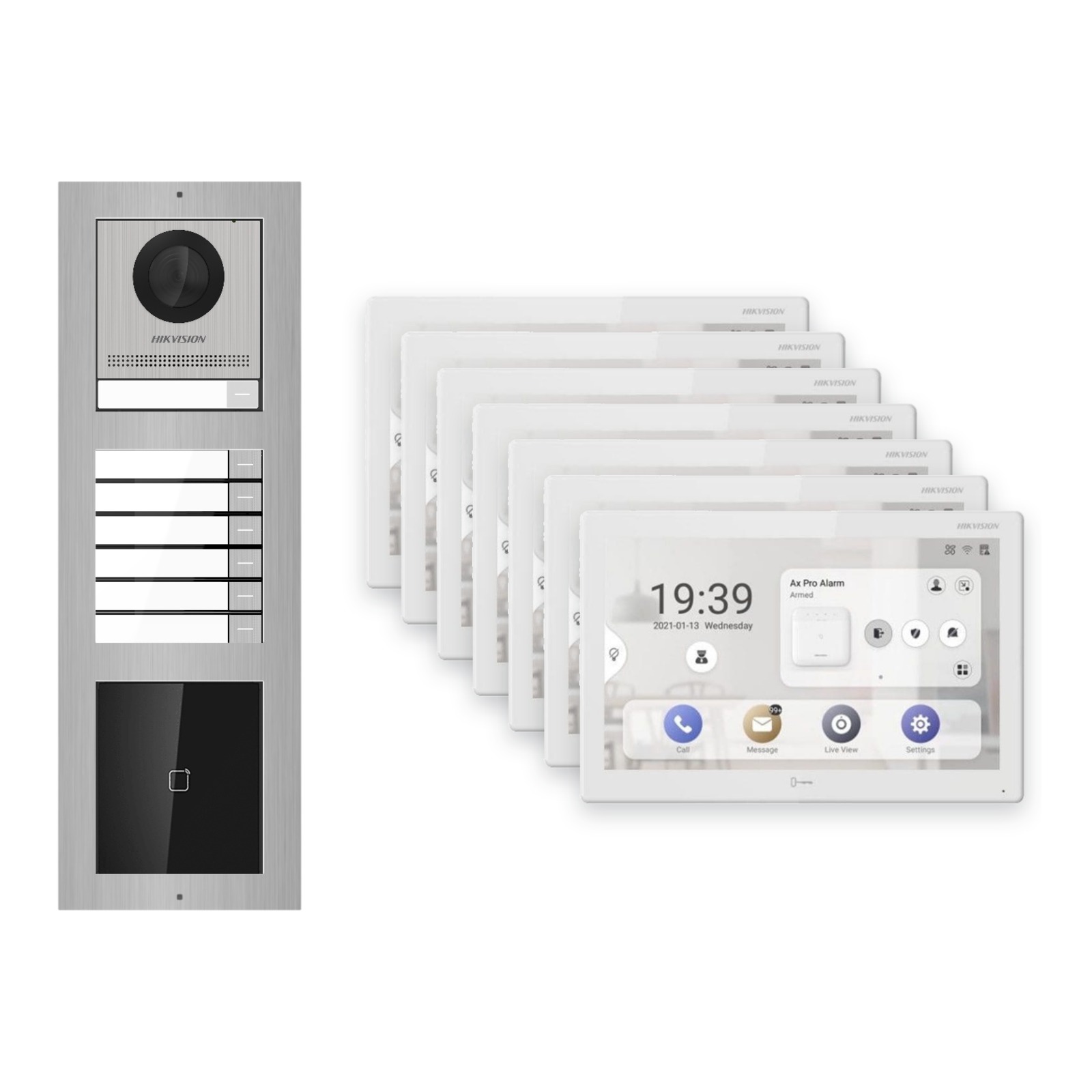 Hikvision PoE Video-Türsprechanlage 7-Familienhaus – Komplett-Set mit Kartenleser, DS-KH9510-WTE1(B), Aufputz Hikvision PoE Video-Türsprechanlage 7-Familienhaus – Komplett-Set mit Kartenleser, DS-KH9510-WTE1(B), Aufputz – Türstation und Innenstation